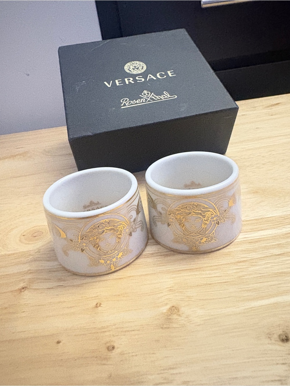 Versace White and Gold Porcelain Napkin Rings - Rosenthal Set